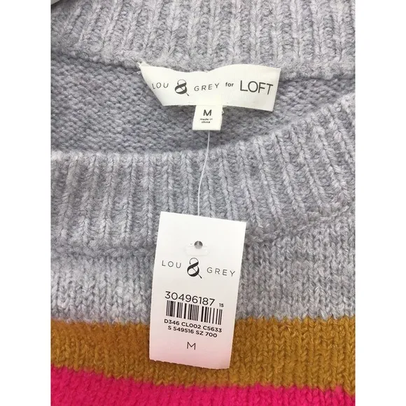 Lou &amp; Grey Womens Knit Sweater Size Medium Pink Gray Colorblock Stripes