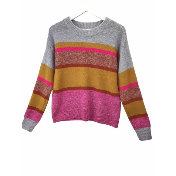 Lou &amp; Grey Womens Knit Sweater Size Medium Pink Gray Colorblock Stripes