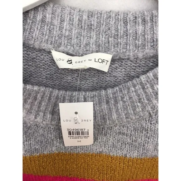 Lou &amp; Grey Womens Knit Sweater Size Medium Pink Gray Colorblock Stripes