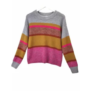 Lou &amp; Grey Womens Knit Sweater Size Medium Pink Gray Colorblock Stripes