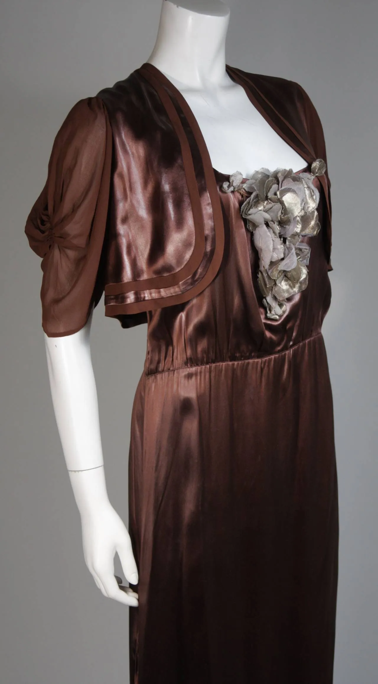 MADAME EME 1920s Brown Silk Gown with Boler Size Small