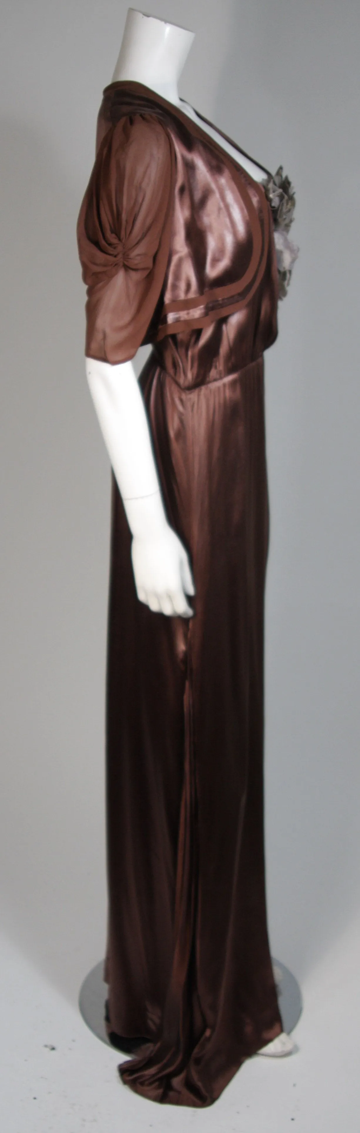 MADAME EME 1920s Brown Silk Gown with Boler Size Small