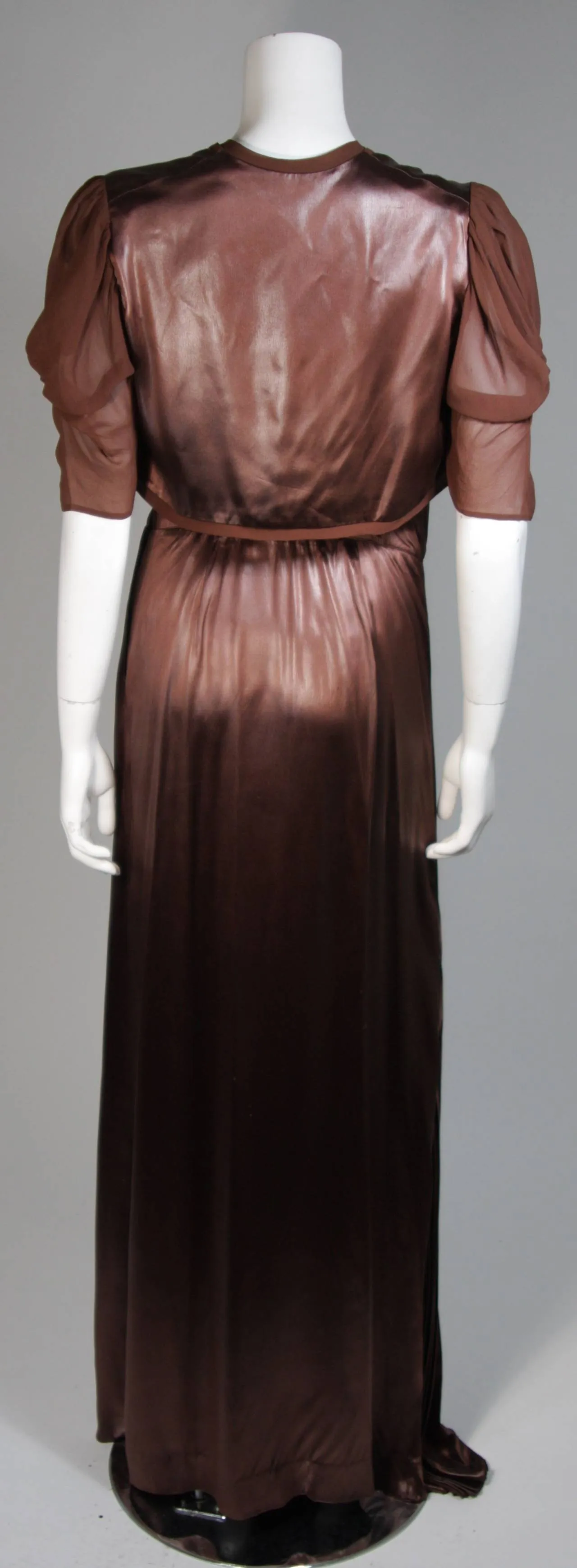 MADAME EME 1920s Brown Silk Gown with Boler Size Small