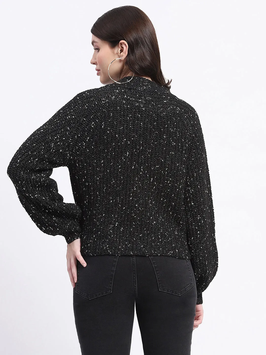 Madame Speckled Zip Up Black Acrylic Sweater