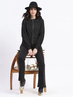 Madame Speckled Zip Up Black Acrylic Sweater