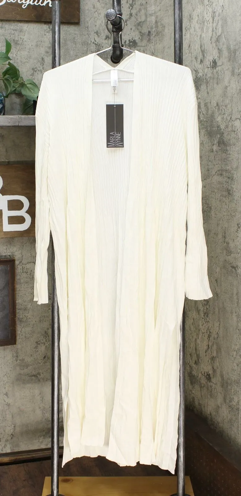 MarlaWynne Women's Pleated Stretch Knit Duster Sweater Cardigan