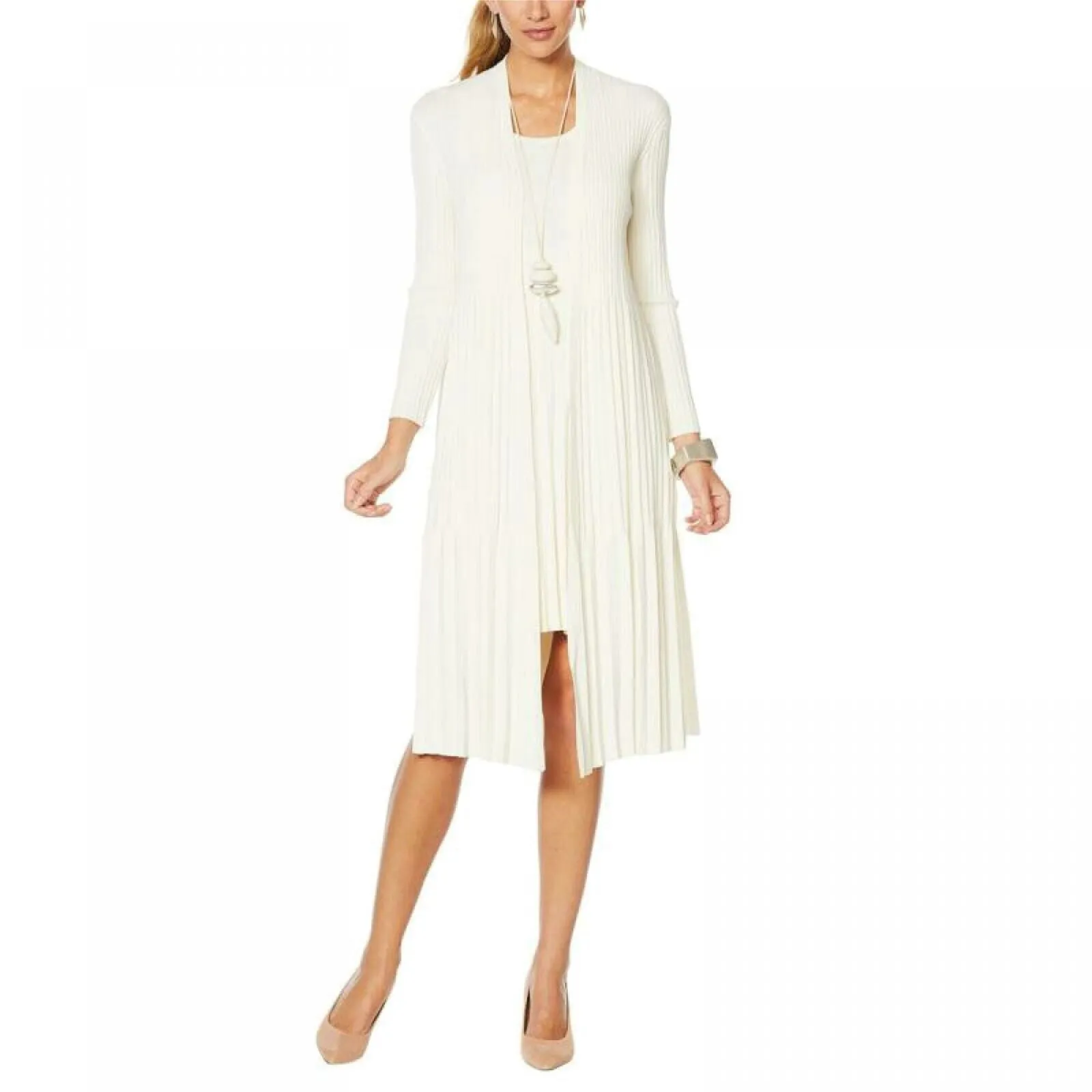 MarlaWynne Women's Pleated Stretch Knit Duster Sweater Cardigan