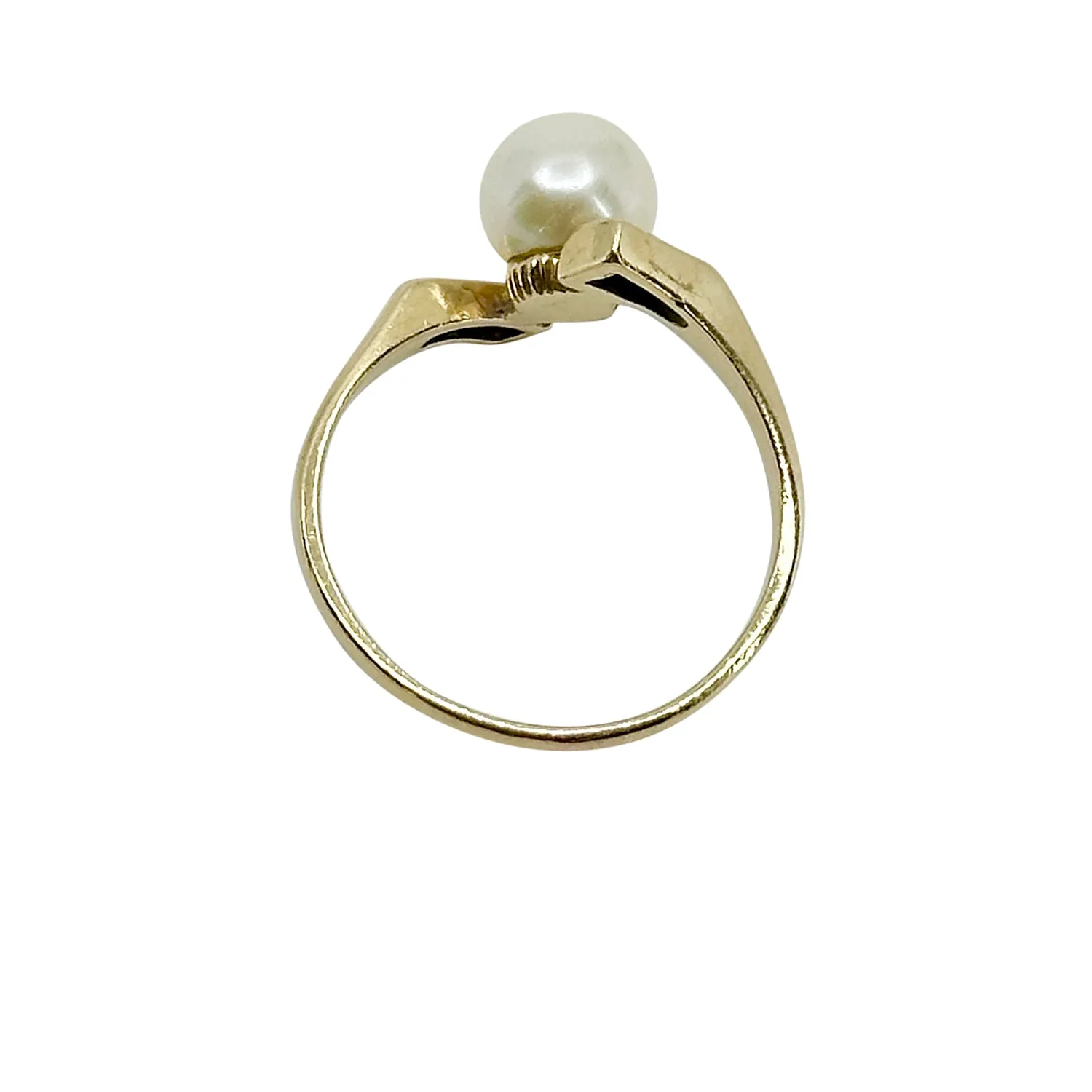 MCM Textured Bypass Vintage Japanese Saltwater Akoya Cultured Pearl Ring- 14K Yellow Gold Size 8