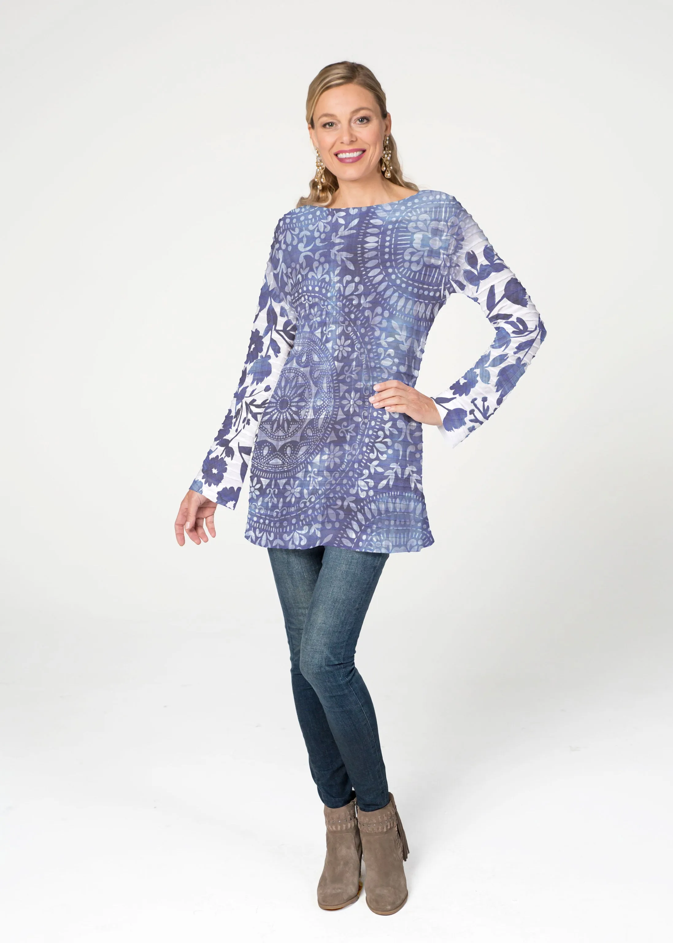 Medallion Flower (13453) ~ Banded Boatneck Tunic