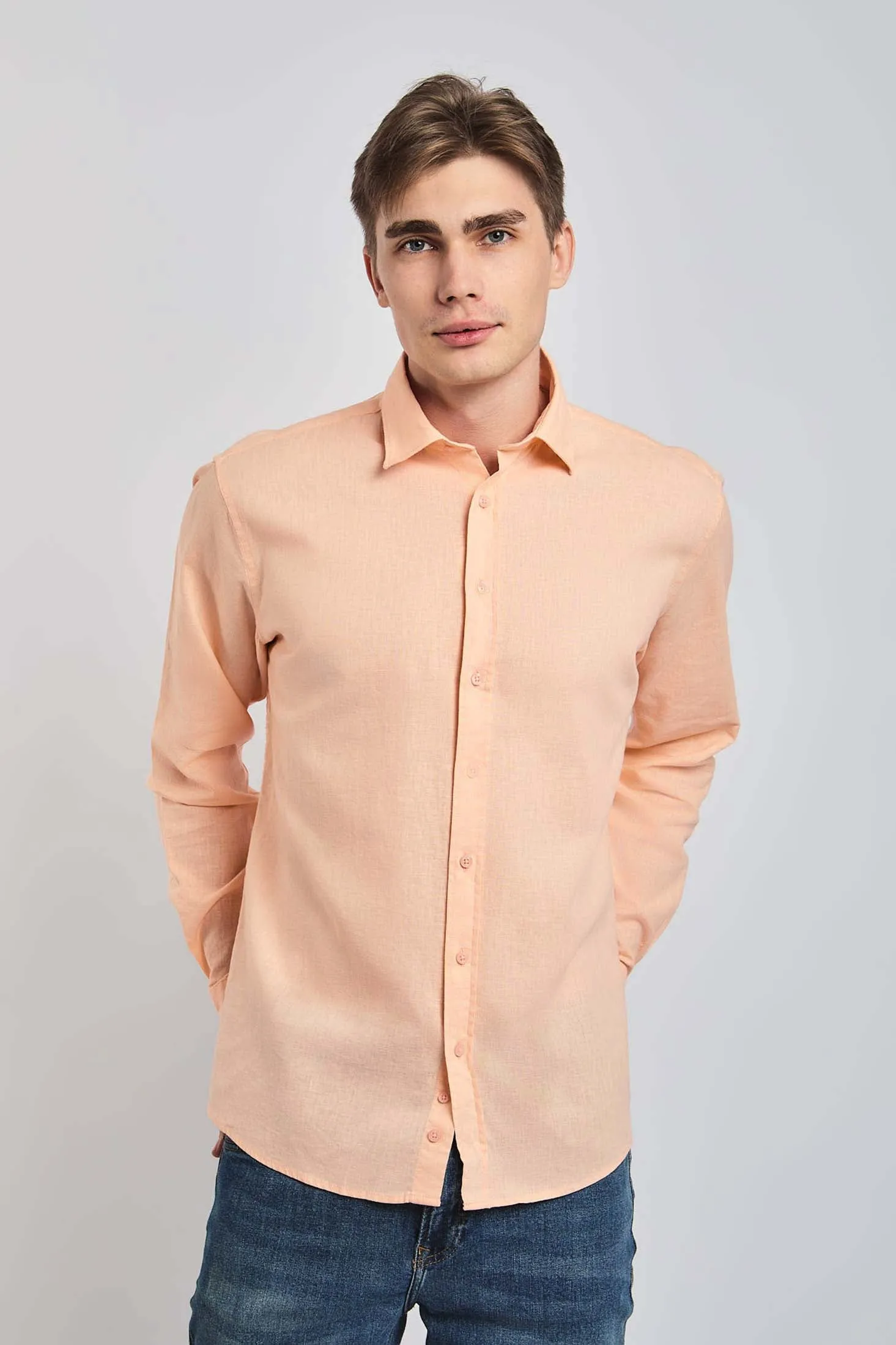 Men Shirt Casual Regular Fit Orange