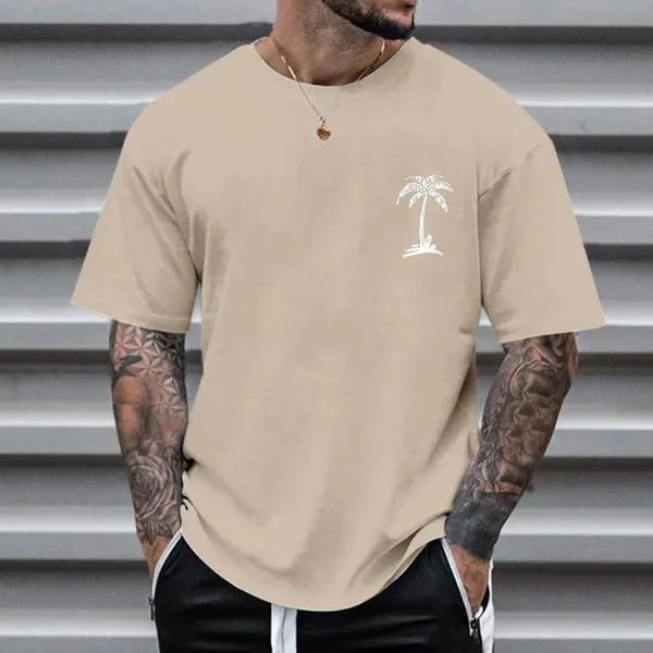 MEN'S CASUAL COCONUT TREE ROUND NECK T-SHIRT