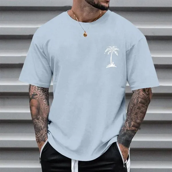 MEN'S CASUAL COCONUT TREE ROUND NECK T-SHIRT