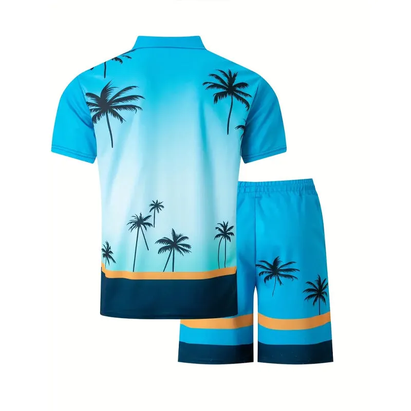 Men's Hawaiian Style Coconut Trees Print 2-piece Set 2411001888