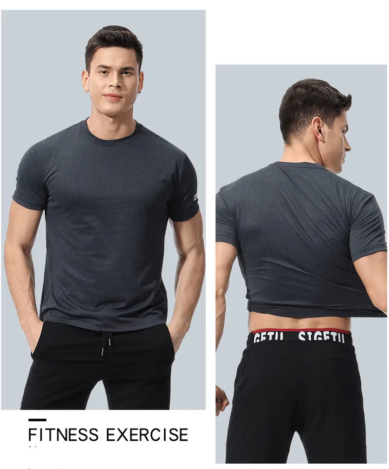 Men'S Loose Large Size Quick-Drying T-Shirt round Neck Stretch Fitness Clothing