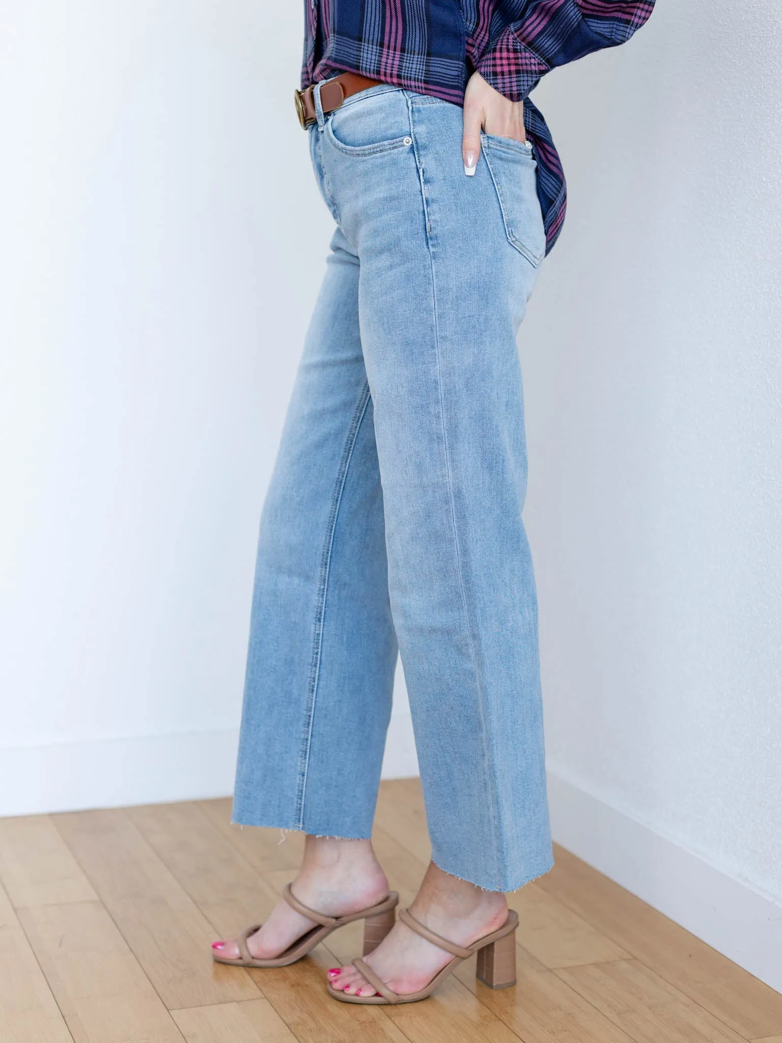MICA Ball Blue High Rise Wide Raw Hem