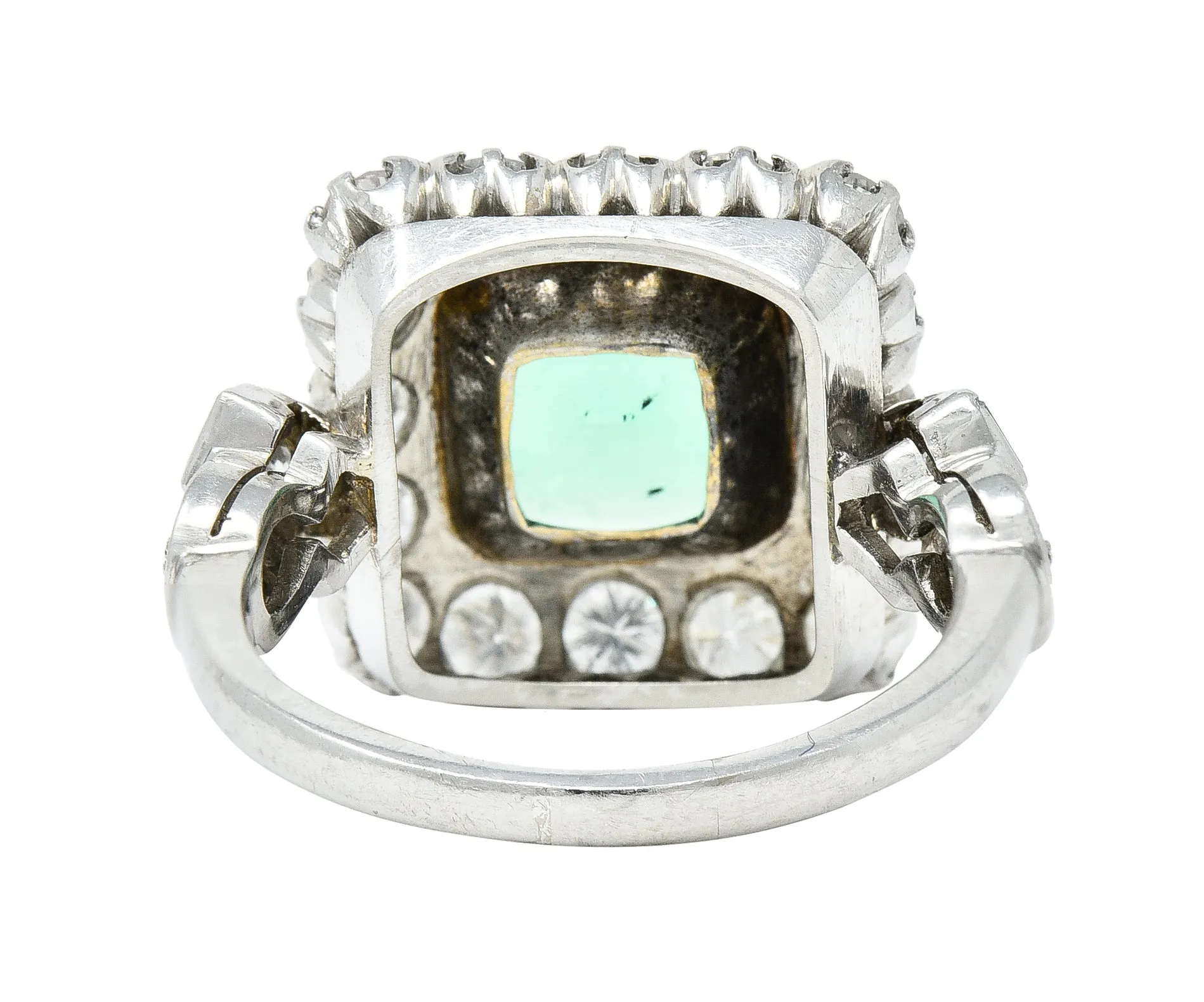 Mid-Century 5.73 CTW  Colombian Emerald Transitional Cut Diamond Platinum Vintage Halo Ring GIA