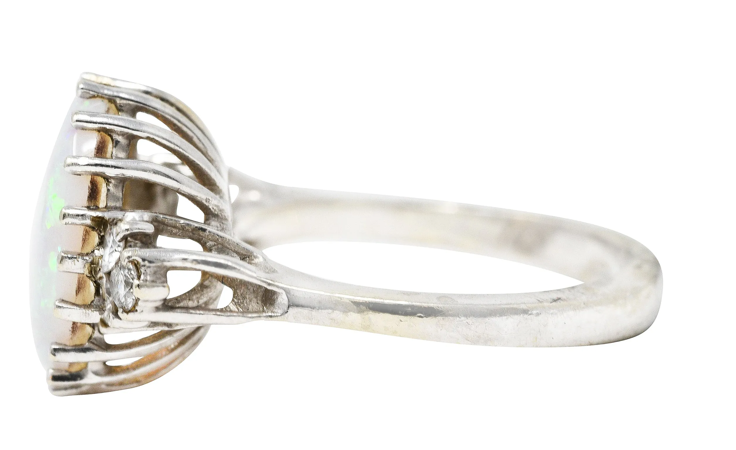 Mid-Century Opal Diamond 14 Karat White Gold Vintage Ring