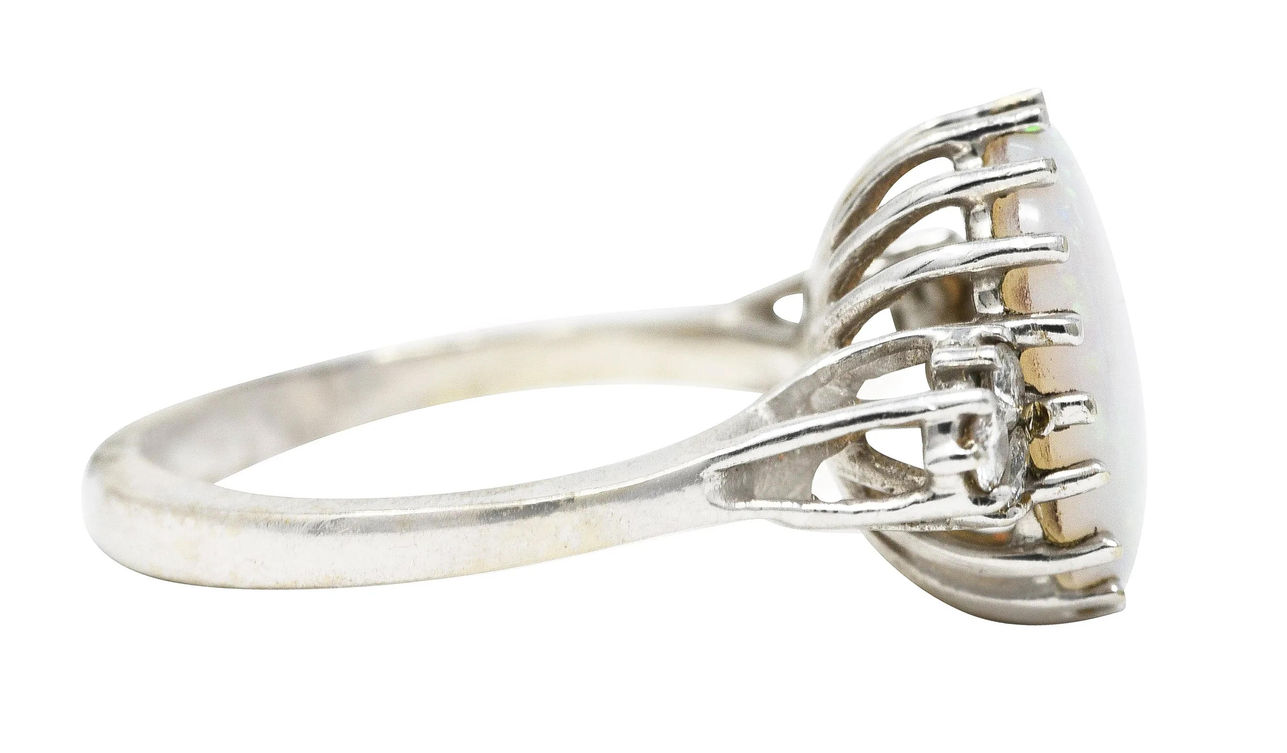 Mid-Century Opal Diamond 14 Karat White Gold Vintage Ring