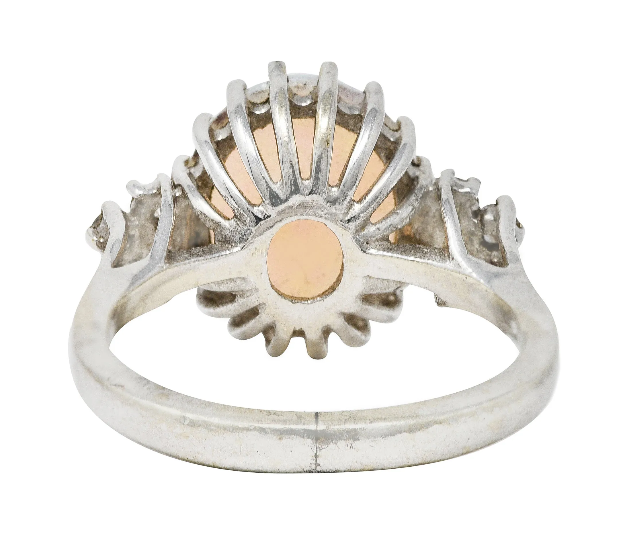 Mid-Century Opal Diamond 14 Karat White Gold Vintage Ring