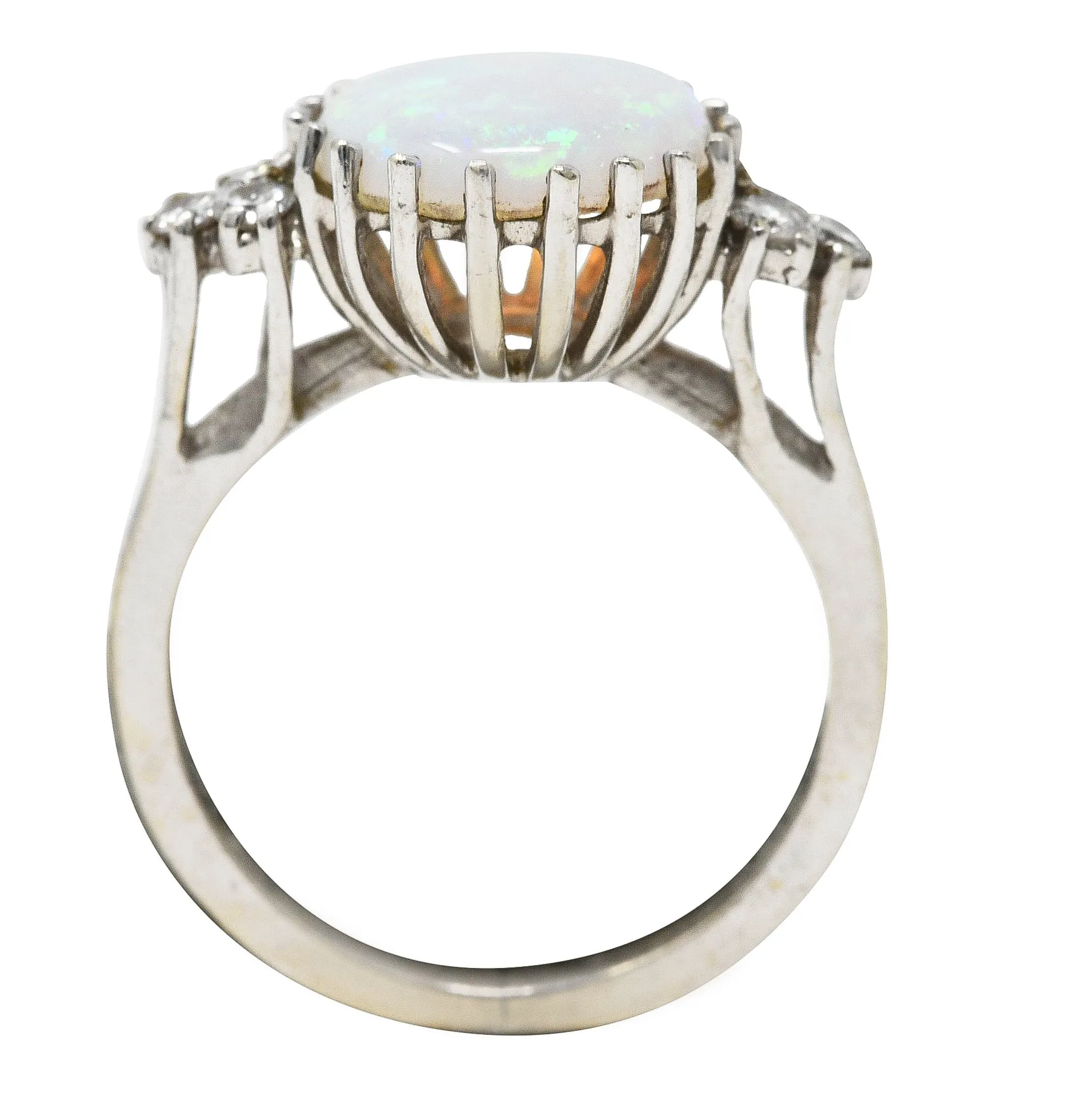 Mid-Century Opal Diamond 14 Karat White Gold Vintage Ring