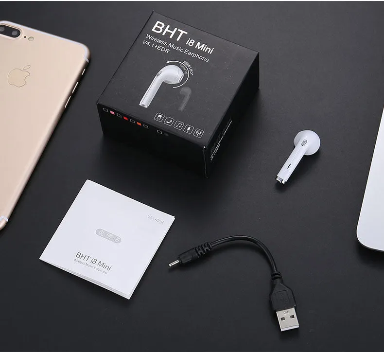 Mini Wireless In-Ear Bluetooth Earphone 180 Degrees Rotated Headset for iPhone Samsung black