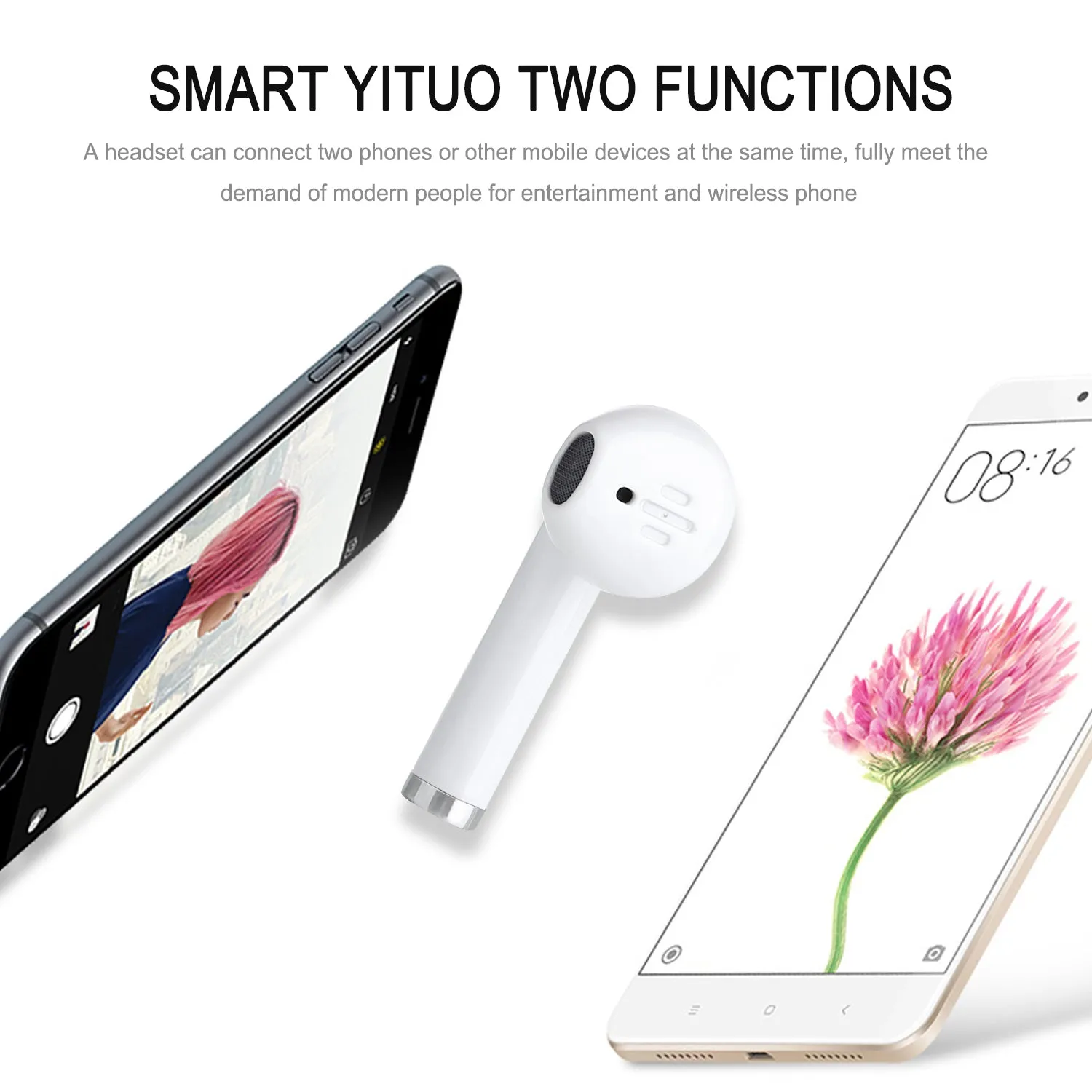 Mini Wireless In-Ear Bluetooth Earphone 180 Degrees Rotated Headset for iPhone Samsung black