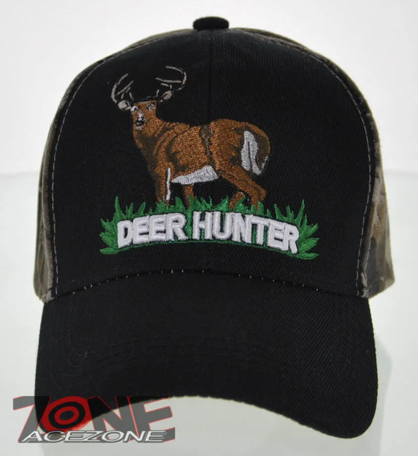 NEW! BIG DEER HUNTER DEER BUCK OUTDOOR SPORTS CAP HAT CAMO BLACK