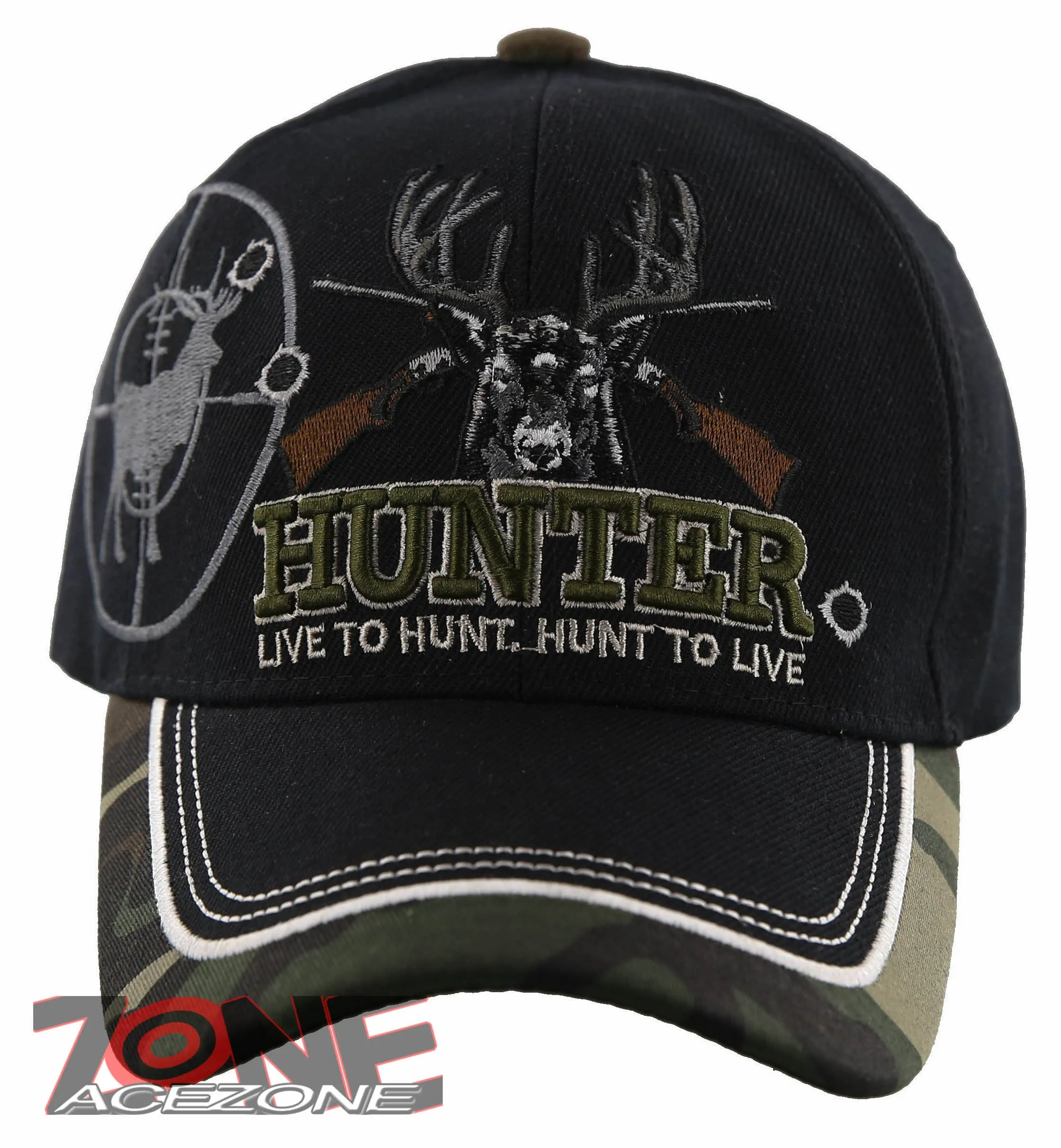 NEW! DEER HUNTER LIVE TO HUNT BUCK OUTDOOR SPORTS CAP HAT BLACK CAMO
