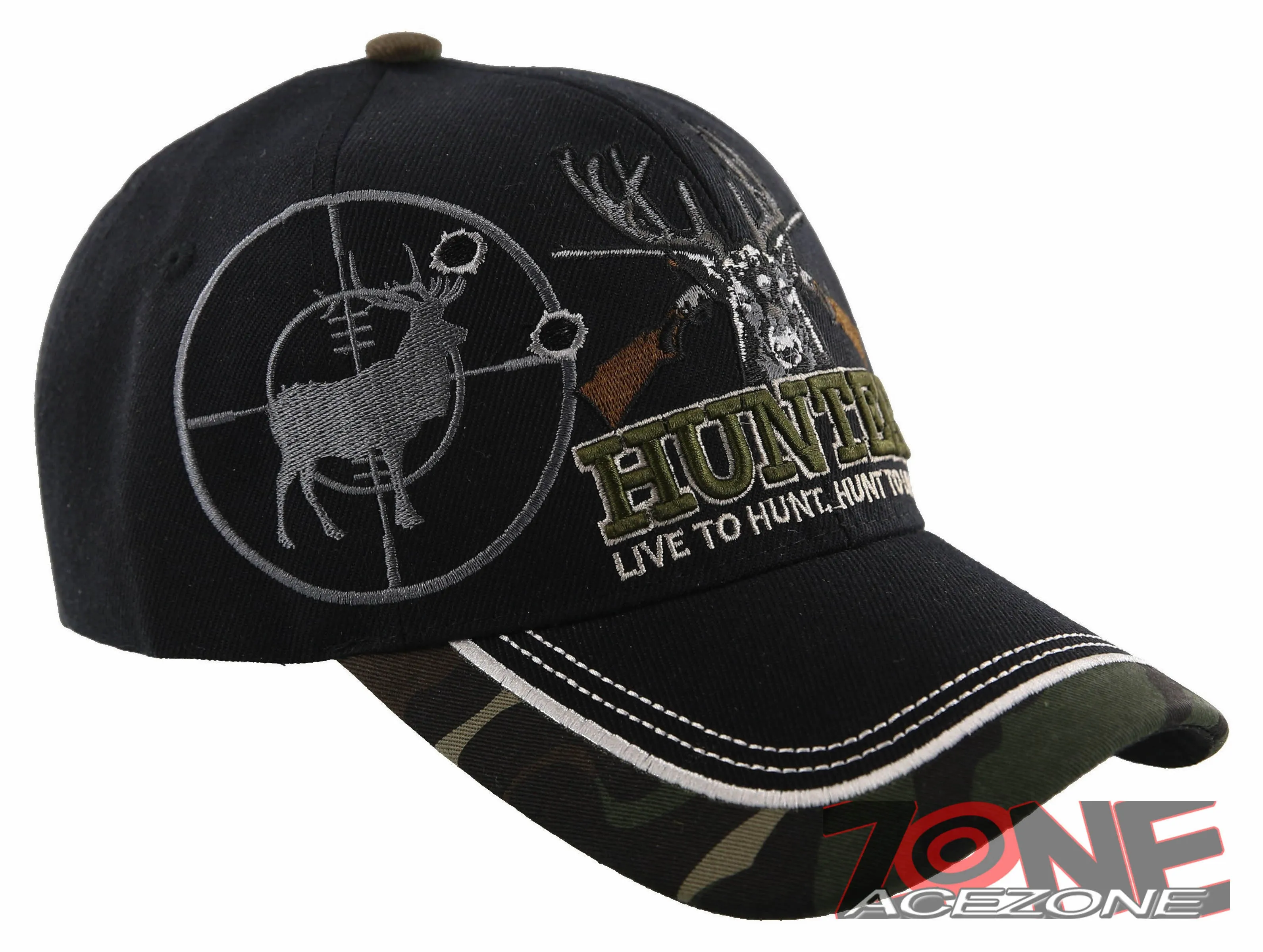 NEW! DEER HUNTER LIVE TO HUNT BUCK OUTDOOR SPORTS CAP HAT BLACK CAMO
