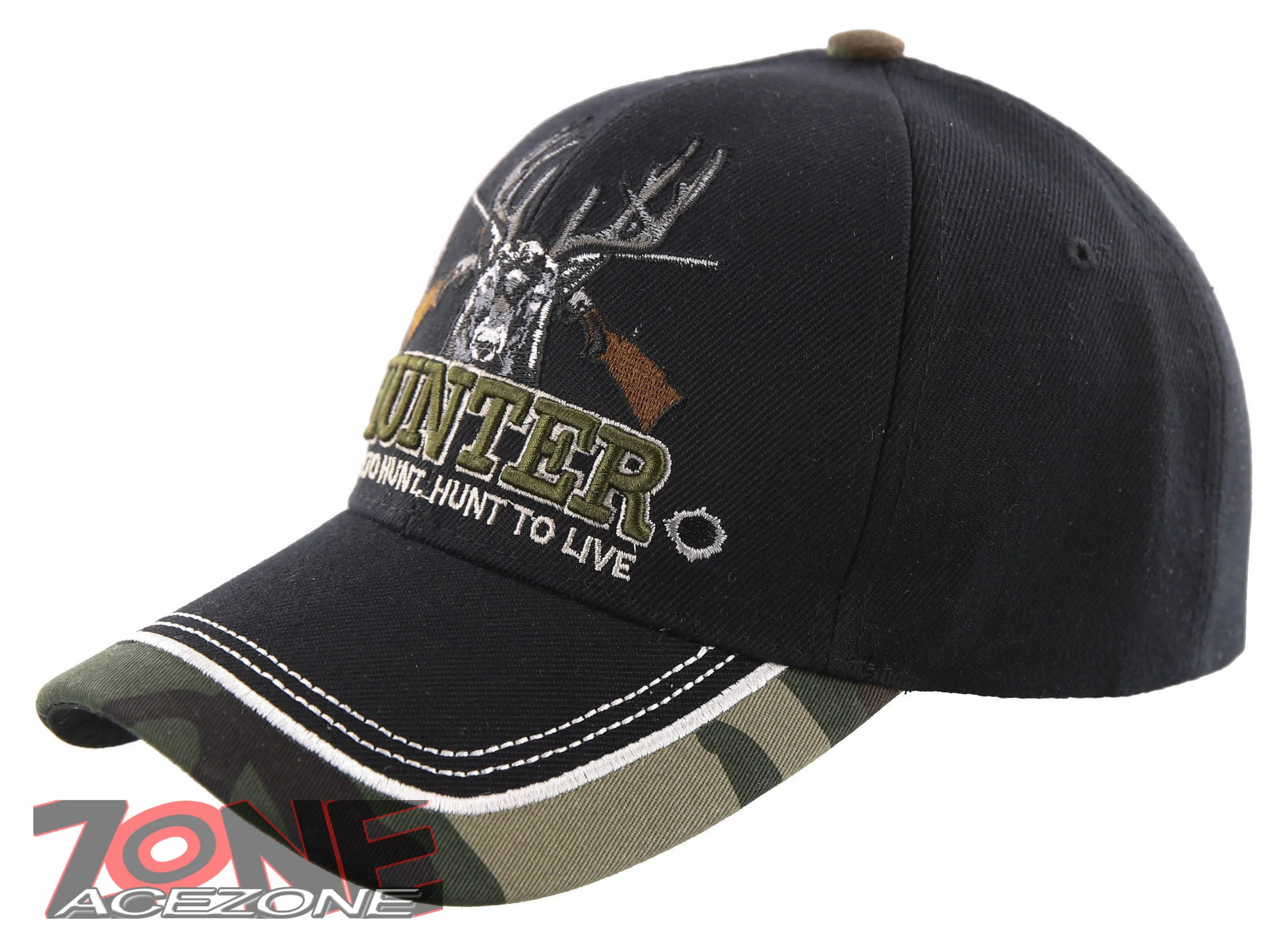 NEW! DEER HUNTER LIVE TO HUNT BUCK OUTDOOR SPORTS CAP HAT BLACK CAMO