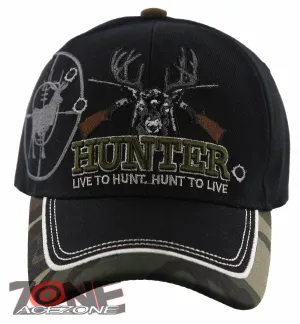 NEW! DEER HUNTER LIVE TO HUNT BUCK OUTDOOR SPORTS CAP HAT BLACK CAMO