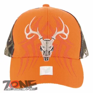 NEW! DEER HUNTER SKULL BUCK OUTDOOR SPORTS BASEBALL CAP HAT ORANGE CAMO