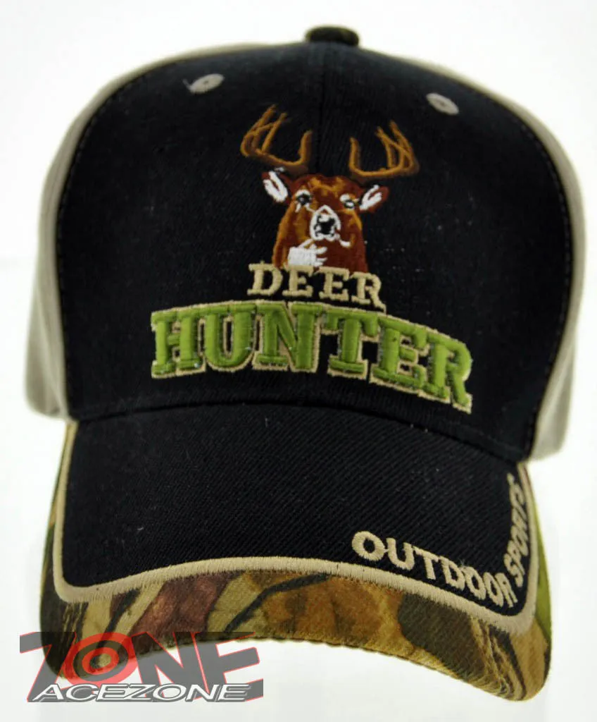 NEW! HUNTER HUNT DEER BUCK OUTDOOR SPORTS CAP HAT BLACK