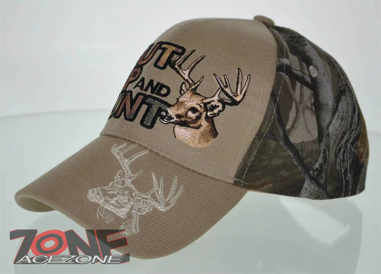 NEW! SHUT UP AND HUNT HUNTER HUNT DEER BUCK OUTDOOR SPORTS CAP HAT TAN CAMO