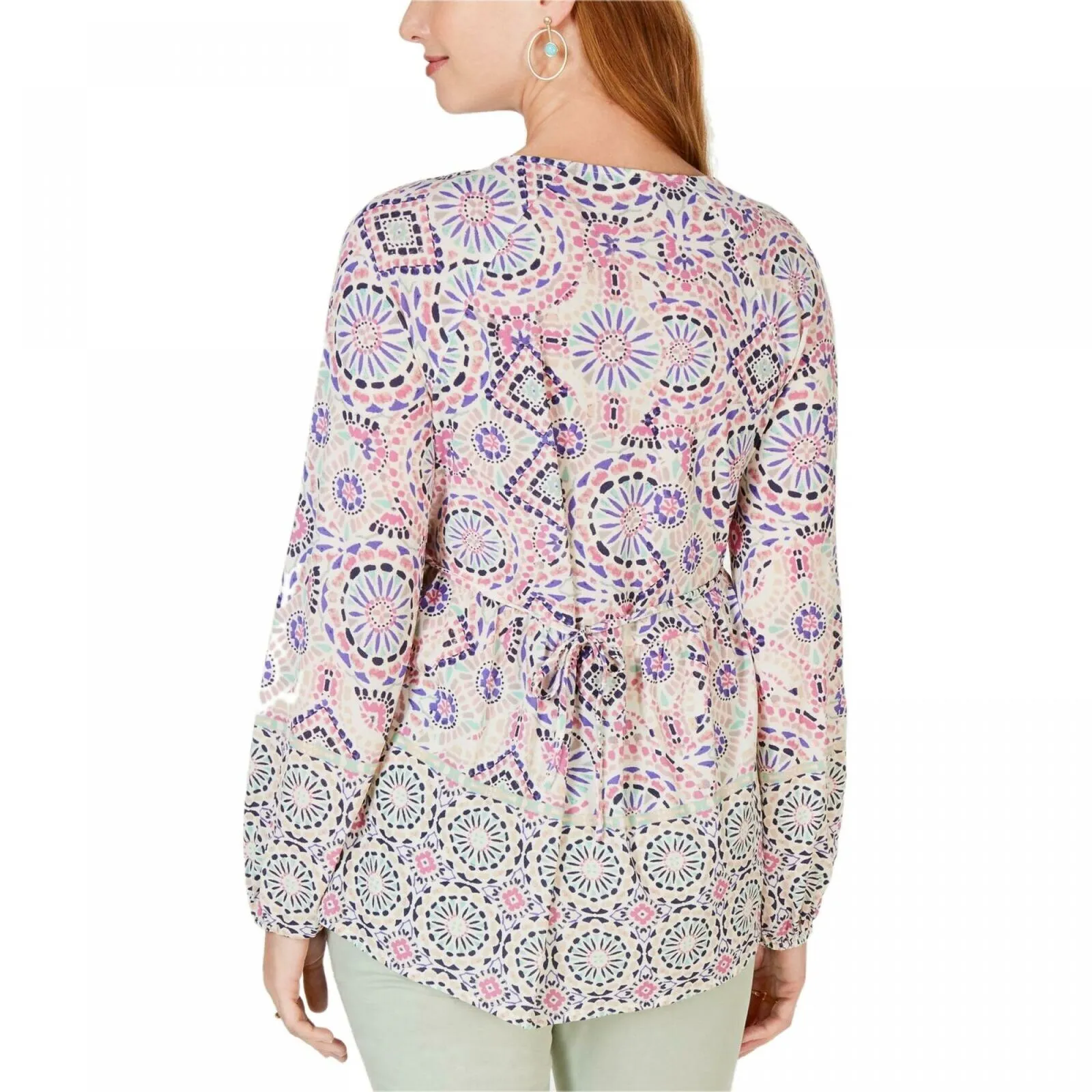 New Style & Co Petite Printed Babydoll Blouse. 100047566PT-NEW Petite X-Large