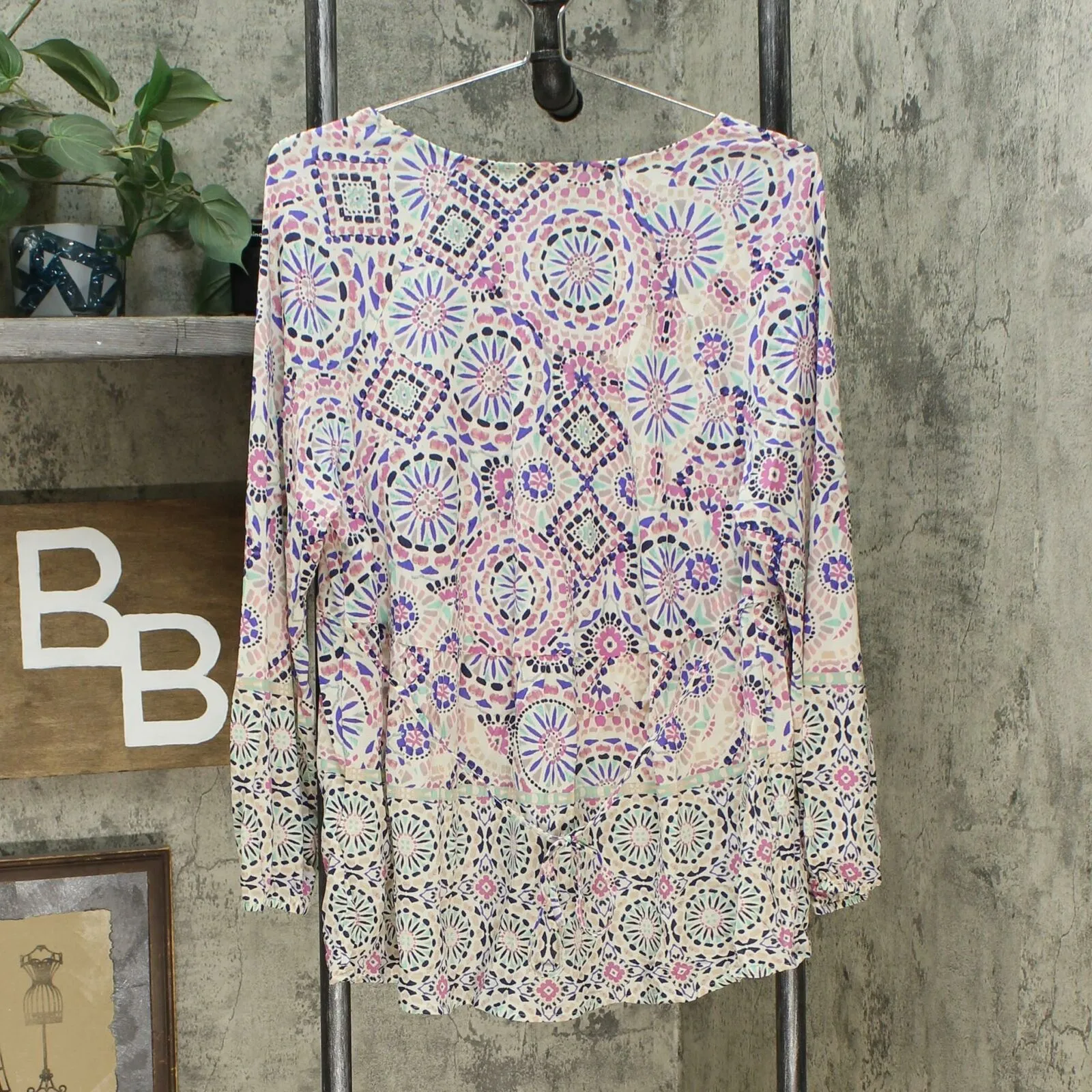New Style & Co Petite Printed Babydoll Blouse. 100047566PT-NEW Petite X-Large