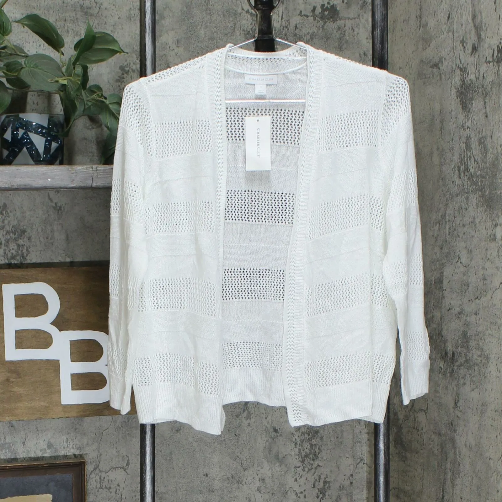 NWT Charter Club Women's Tonal Stripe Open Front Cardigan Sweater. 100093738MS L