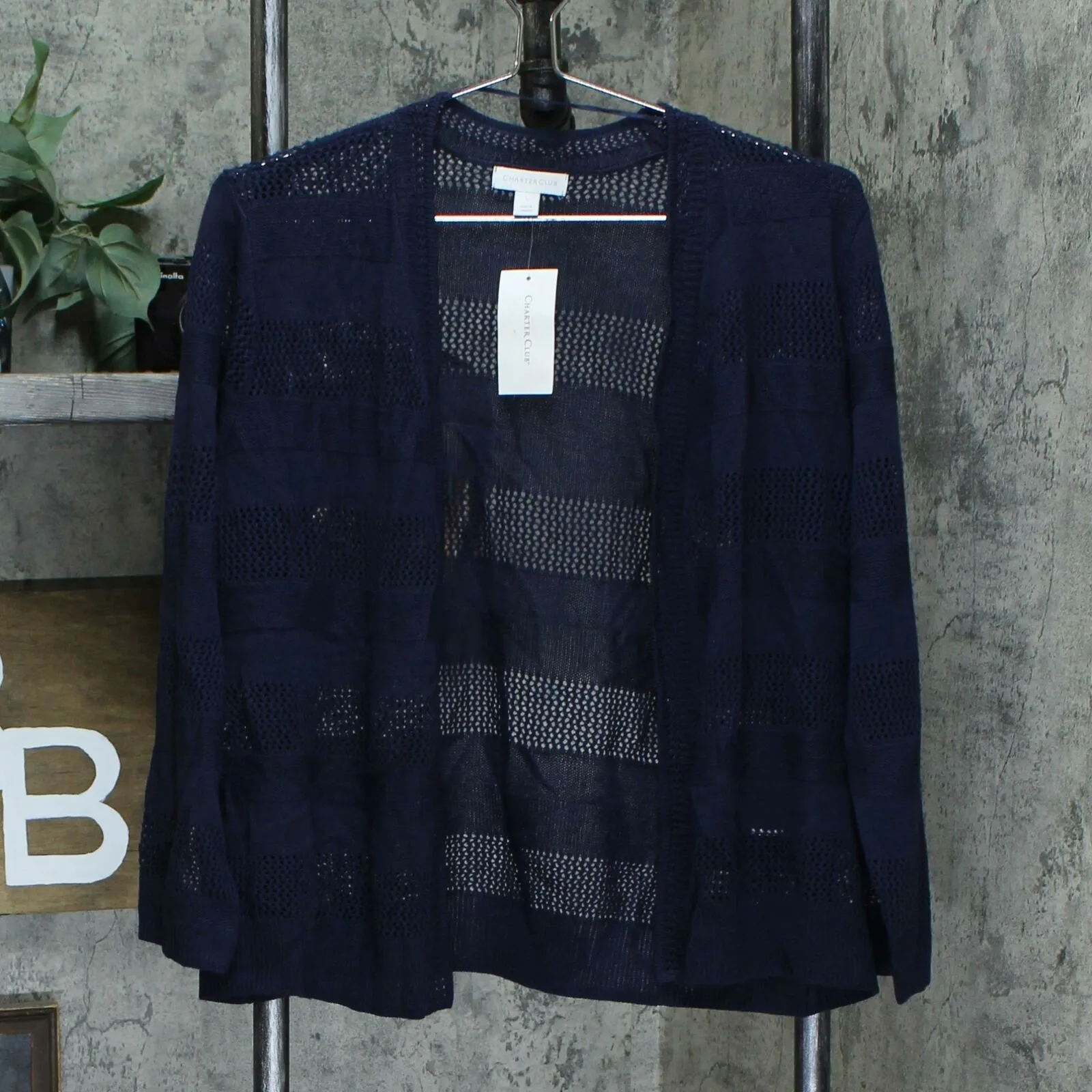 NWT Charter Club Women's Tonal Stripe Open Front Cardigan Sweater. 100093738MS L