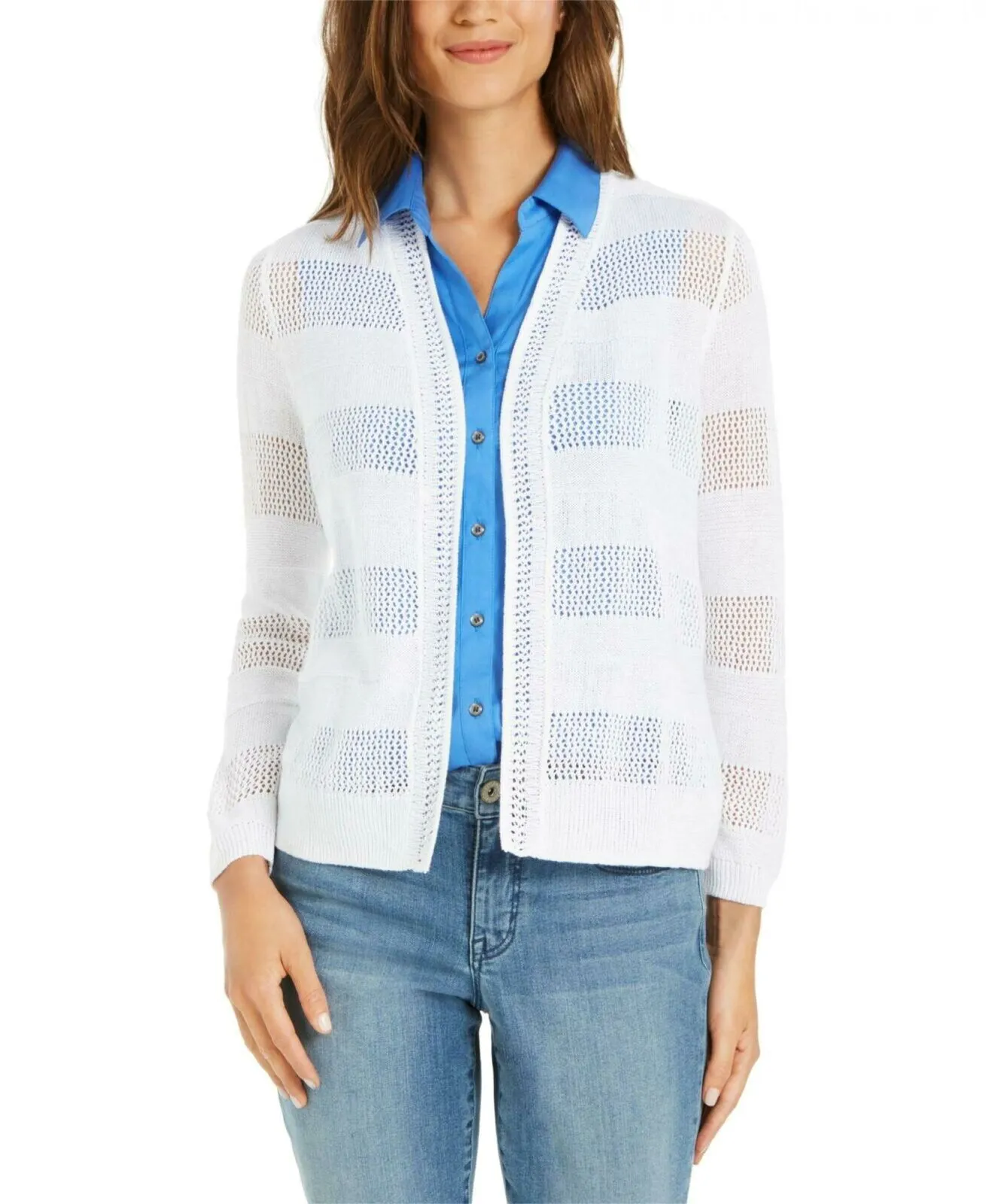 NWT Charter Club Women's Tonal Stripe Open Front Cardigan Sweater. 100093738MS L