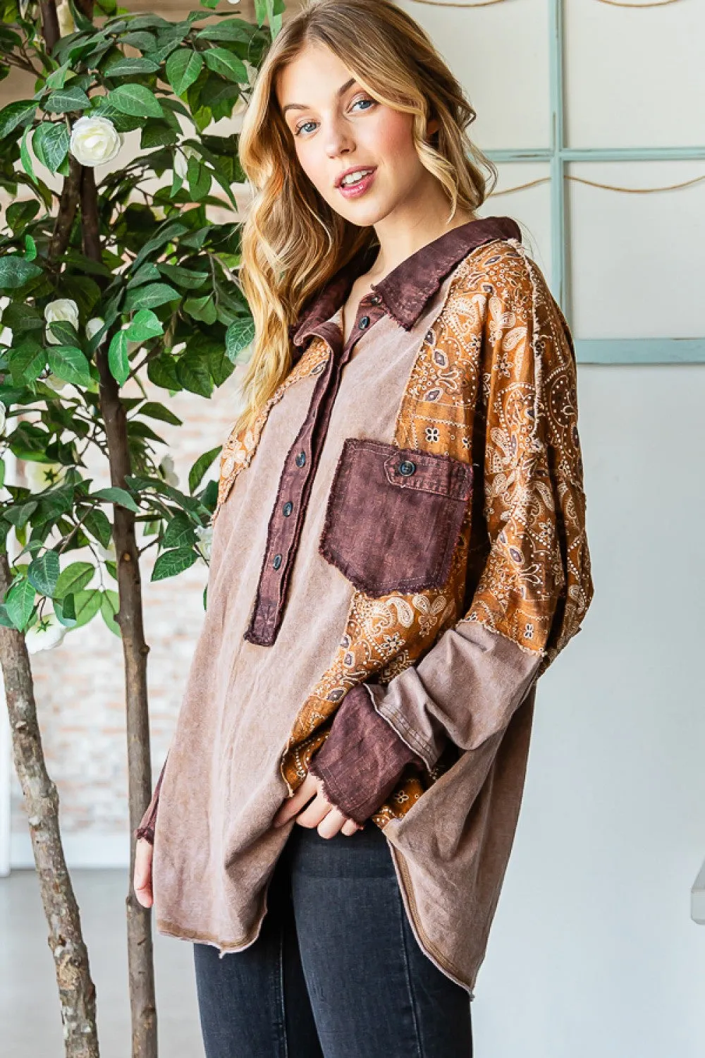 OLI & HALI Daytripper Mixed Fabric Top