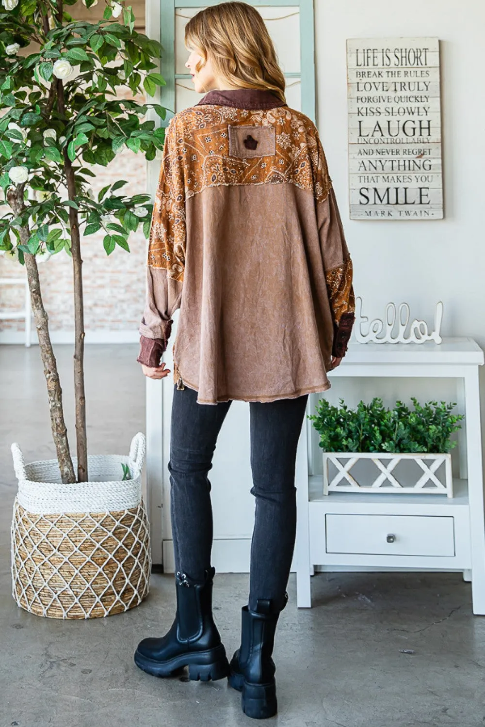 OLI & HALI Daytripper Mixed Fabric Top