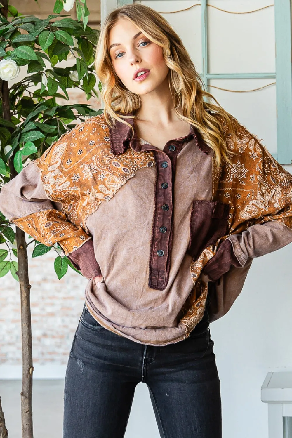 OLI & HALI Daytripper Mixed Fabric Top
