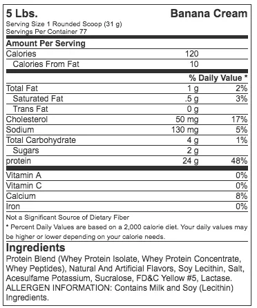 Optimum Nutrition 100% Whey Protein Gold Standard (5 Lbs) Banana Cream (73 servings) EXP Oct 2026