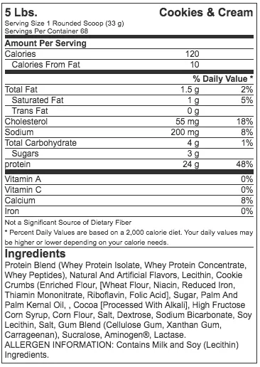 Optimum Nutrition 100% Whey Protein Gold Standard (5 Lbs) Cookies & Cream (68 servings) EXP Nov 2025