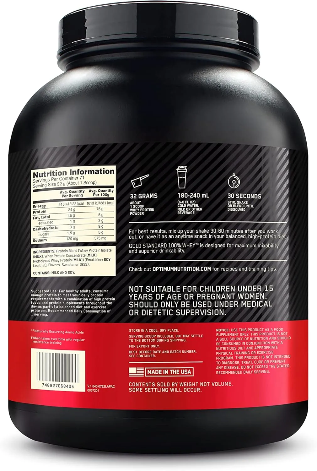 Optimum Nutrition 100% Whey Protein Gold Standard (5 Lbs) Milk Tea ( servings) EXP Jan 2026