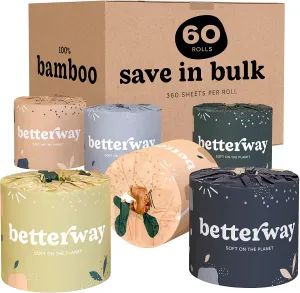 Organic Soft Biodegradable and Eco Friendly Bamboo Toilet Paper - 2X LONGER 360 Sheets per roll with Extra Strong 3 Ply