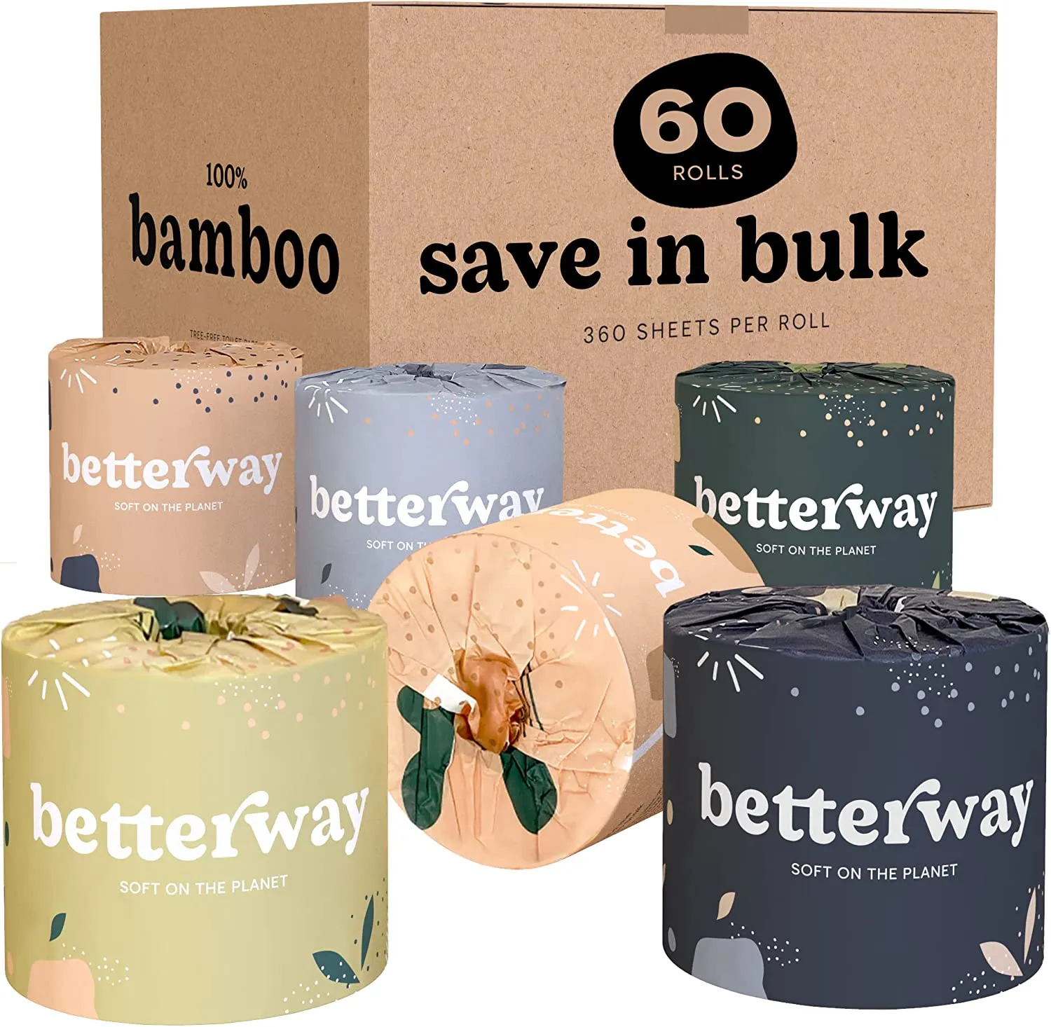 Organic Soft Biodegradable and Eco Friendly Bamboo Toilet Paper - 2X LONGER 360 Sheets per roll with Extra Strong 3 Ply