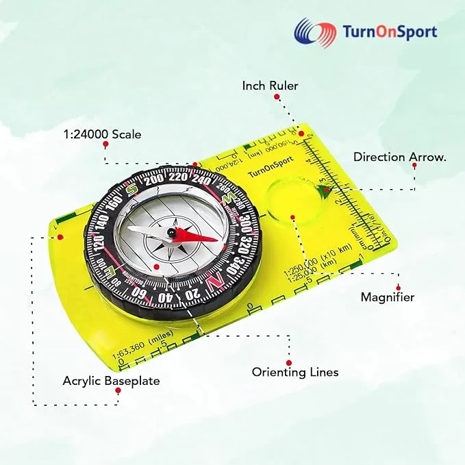 Orienteering Compass Hiking Backpacking Compass | Advanced Scout Compass Camping Navigation - Boy Scout Compass for Kids | Professional Field Compass for Map Reading - Best TurnOnSport Survival Gifts