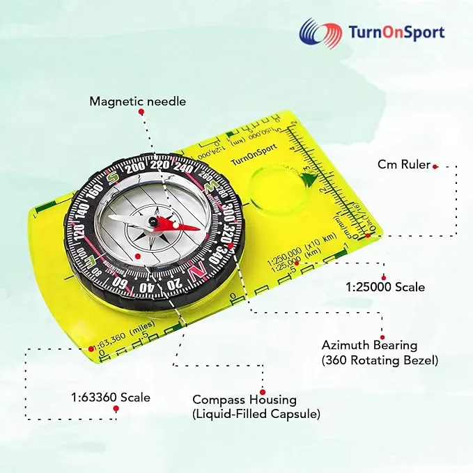 Orienteering Compass Hiking Backpacking Compass | Advanced Scout Compass Camping Navigation - Boy Scout Compass for Kids | Professional Field Compass for Map Reading - Best TurnOnSport Survival Gifts