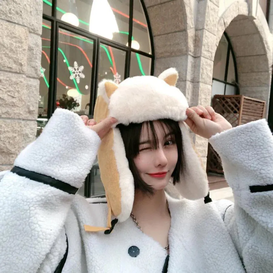 Outdoor Cute Fox Ears Fleece Helmet Caps J40597